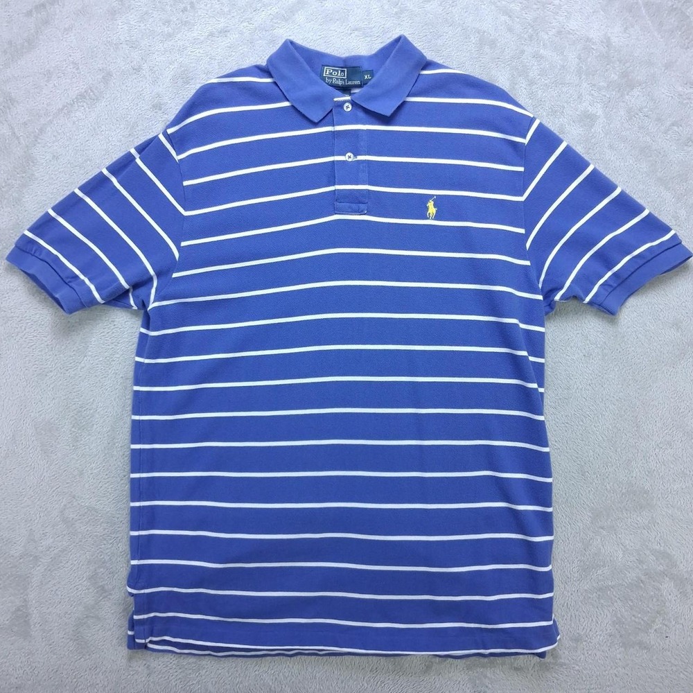 Polo Ralph Lauren Mens XL Blue White Striped Short Sleeve Polo Shirt Pony Logo